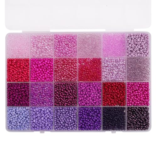 Pony-Perlen-Set, 5200 Stück, 24 Farben, 3 mm, Glas-Rocailles, Armband, Halskette, Perlen, kleine Regenbogenperlen mit Aufbewahrungsbox für DIY-Schmuckherstellung (violette Farbpalette) von JOYMENTHERE