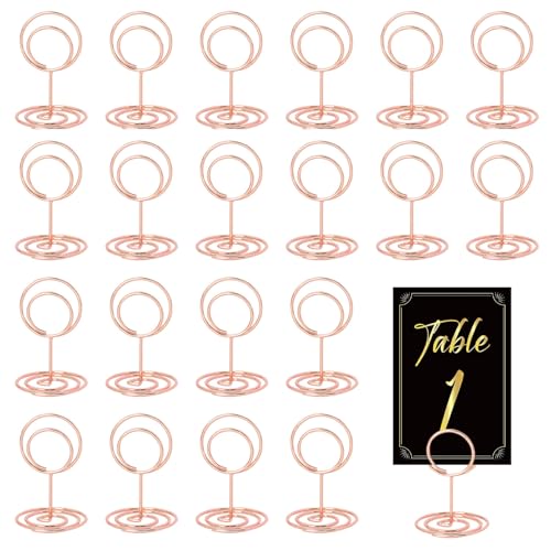 JOYOLA 20 Stück Metall Tischkartenhalter Roségold Runder Tischnummernhalter Gold Tischnummer Halter Fotohalter Mini Tischkartenhalter für Hochzeiten, Jubiläen, Partys von JOYOLA