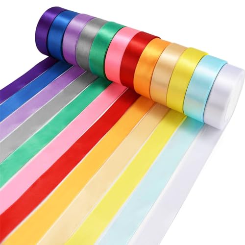 12 Farben Satinband 22m X 10mm Geschenkband Schleifenband Seidenband Satin Ribbon für Party Weihnachten Geburtstag Hochzeitsdekorationen von JOYSKY