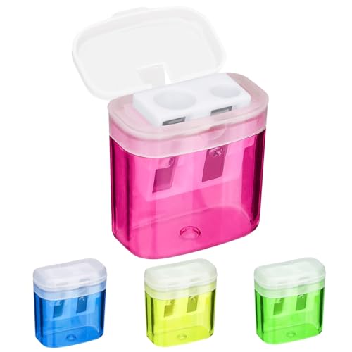 4 Stück Anspitzer Bleistift Spitzer Doppelanspitzer Pencil Sharpener Kinder Spitzer mit Dose Deckel 4 Farben mit Behälter für Schule Büro von JOYSKY