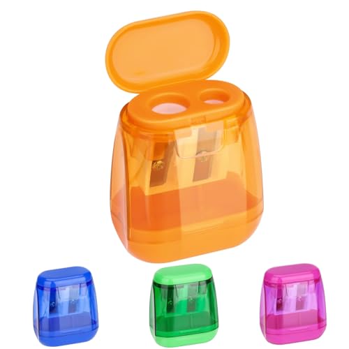 4 Stück Anspitzer Bleistift Spitzer Doppelanspitzer Pencil Sharpener Kinder Spitzer mit Dose Deckel 4 Farben mit Behälter für Schule Büro von JOYSKY