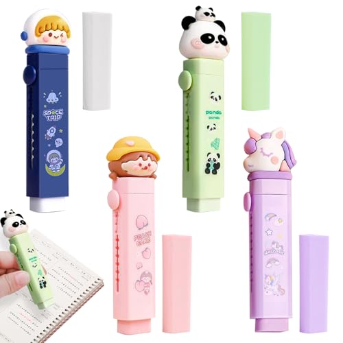 Kawaii Radiergummis Einziehbare 4 Stück Radiergummi Kinder mit 4 Ersatz Radierer Radiergummistift Radiergummi Mädchen Eraser Geschenk für Kinder für Schule Büro und Zuhause von JOYSKY