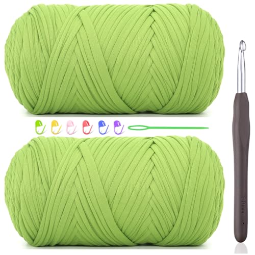 2 x 400 g T-Shirt-Garn zum Häkeln, Apfelgrün, T-Shirt, grob, elastischer Stoff, dickes T-Shirt-Häkelgarn für Anfänger, Häkeln, Handstricktasche/Korb/Untersetzer/Basteln/Heimdekoration 2 x 400 g T-Shirt-Garn zum Häkeln, Apfelgrün, T-Shirt, grob, elastischer Stoff, dickes T-Shirt-Häkelgarn für Anfänger, Häkeln, Handstricktasche/Korb/Untersetzer/Basteln/Heimdekoration von JOYTAG