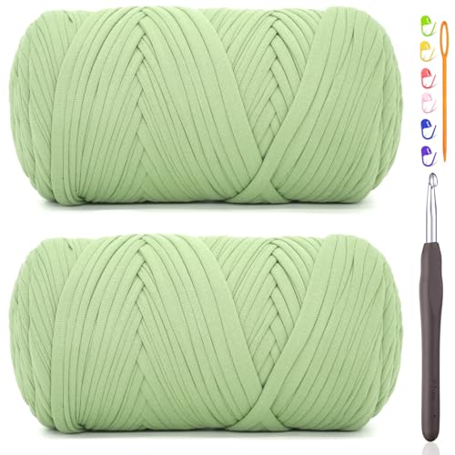 2 x 400 g T-Shirt-Garn zum Häkeln, Avocado-Grün, T-Shirt, grob, elastischer Stoff, dickes T-Shirt-Häkelgarn für Anfänger, Häkeln, Handstricktasche/Korb/Untersetzer/Basteln/Heimdekoration 2 x 400 g T-Shirt-Garn zum Häkeln, Avocado-Grün, T-Shirt, grob, elastischer Stoff, dickes T-Shirt-Häkelgarn für Anfänger, Häkeln, Handstricktasche/Korb/Untersetzer/Basteln/Heimdekoration von JOYTAG