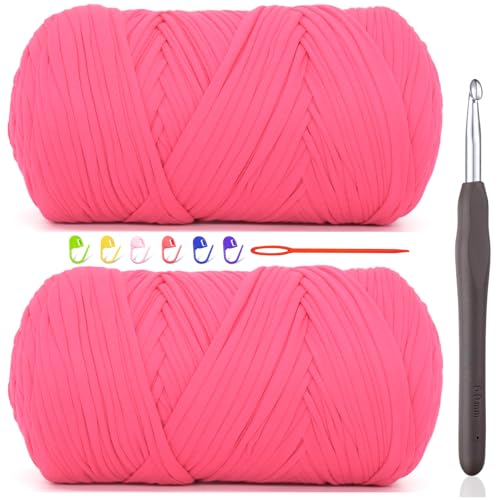 2 x 400 g T-Shirt-Garn zum Häkeln, Hot Pink, T-Shirt, grob, elastischer Stoff, dickes T-Shirt-Häkelgarn für Anfänger, Häkeln, Handstricken, Tasche/Korb/Untersetzer/Basteln/Heimdekoration 2 x 400 g T-Shirt-Garn zum Häkeln, Hot Pink, T-Shirt, grob, elastischer Stoff, dickes T-Shirt-Häkelgarn für Anfänger, Häkeln, Handstricken, Tasche/Korb/Untersetzer/Basteln/Heimdekoration von JOYTAG