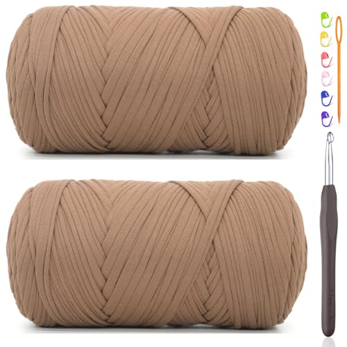 2 x 400 g T-Shirt-Garn zum Häkeln, Kaffeebraun für T-Shirts, grob, elastischer Stoff, dickes T-Shirt-Häkelgarn für Anfänger, Häkeln, Handstricktasche/Korb/Untersetzer/Basteln/Heimdekoration 2 x 400 g T-Shirt-Garn zum Häkeln, Kaffeebraun für T-Shirts, grob, elastischer Stoff, dickes T-Shirt-Häkelgarn für Anfänger, Häkeln, Handstricktasche/Korb/Untersetzer/Basteln/Heimdekoration von JOYTAG