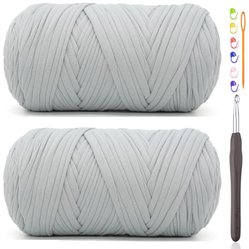2 x 400 g T-Shirt-Garn zum Häkeln, hellgraues T-Shirt, grob, elastischer Stoff, dickes T-Shirt-Häkelgarn für Anfänger, Häkeln, Handstricktasche/Korb/Untersetzer/Basteln/Heimdekoration 2 x 400 g T-Shirt-Garn zum Häkeln, hellgraues T-Shirt, grob, elastischer Stoff, dickes T-Shirt-Häkelgarn für Anfänger, Häkeln, Handstricktasche/Korb/Untersetzer/Basteln/Heimdekoration von JOYTAG