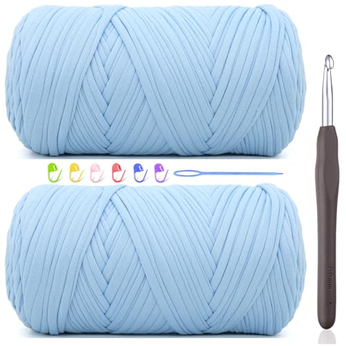 2 x 400 g T-Shirt-Garn zum Häkeln, himmelblaues T-Shirt, grob, elastischer Stoff, dickes T-Shirt-Häkelgarn für Anfänger, Häkeln, Handstricktasche/Korb/Untersetzer/Basteln/Heimdekoration 2 x 400 g T-Shirt-Garn zum Häkeln, himmelblaues T-Shirt, grob, elastischer Stoff, dickes T-Shirt-Häkelgarn für Anfänger, Häkeln, Handstricktasche/Korb/Untersetzer/Basteln/Heimdekoration von JOYTAG