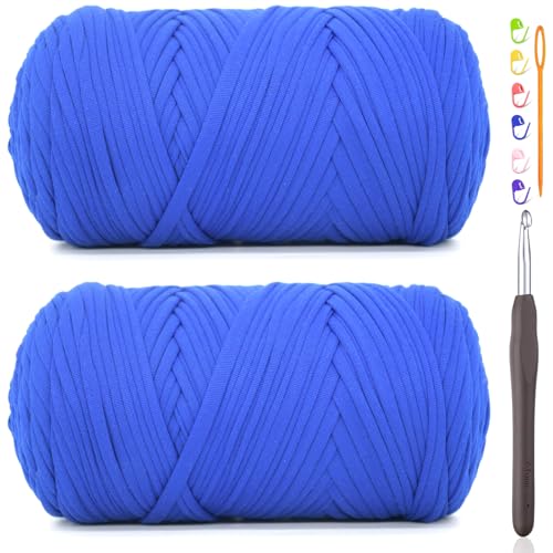 2 x 400 g T-Shirt-Garn zum Häkeln, königsblau, T-Shirt, grob, elastischer Stoff, dickes T-Shirt-Häkelgarn für Anfänger, Häkeln, Handstricktasche/Korb/Untersetzer/Basteln/Heimdekoration 2 x 400 g T-Shirt-Garn zum Häkeln, königsblau, T-Shirt, grob, elastischer Stoff, dickes T-Shirt-Häkelgarn für Anfänger, Häkeln, Handstricktasche/Korb/Untersetzer/Basteln/Heimdekoration von JOYTAG