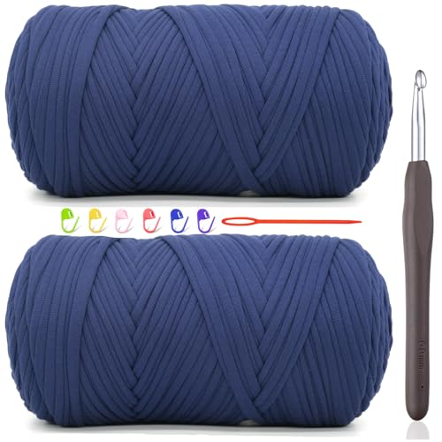 2 x 400 g T-Shirt-Garn zum Häkeln, marineblaues T-Shirt, grob, elastischer Stoff, dickes T-Shirt-Häkelgarn für Anfänger, Häkeln, Handstricktasche/Korb/Untersetzer/Basteln/Heimdekoration 2 x 400 g T-Shirt-Garn zum Häkeln, marineblaues T-Shirt, grob, elastischer Stoff, dickes T-Shirt-Häkelgarn für Anfänger, Häkeln, Handstricktasche/Korb/Untersetzer/Basteln/Heimdekoration von JOYTAG