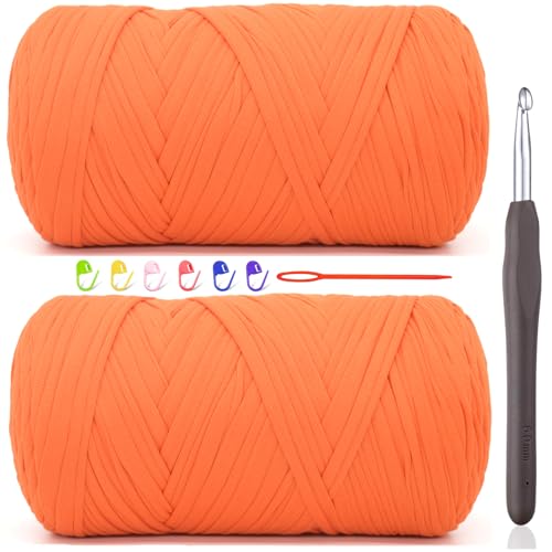 2 x 400 g T-Shirt-Garn zum Häkeln, orangefarbenes T-Shirt, grob, elastischer Stoff, dickes T-Shirt-Häkelgarn für Anfänger, Häkeln, Handstricktasche/Korb/Untersetzer/Basteln/Heimdekoration 2 x 400 g T-Shirt-Garn zum Häkeln, orangefarbenes T-Shirt, grob, elastischer Stoff, dickes T-Shirt-Häkelgarn für Anfänger, Häkeln, Handstricktasche/Korb/Untersetzer/Basteln/Heimdekoration von JOYTAG