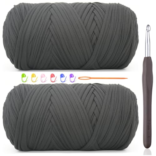 2 x 400 g T-Shirt-Garn zum Häkeln, schwarzes T-Shirt, grob, elastischer Stoff, dickes T-Shirt-Häkelgarn für Anfänger, Häkeln, Handstricktasche/Korb/Untersetzer/Basteln/Heimdekoration 2 x 400 g T-Shirt-Garn zum Häkeln, schwarzes T-Shirt, grob, elastischer Stoff, dickes T-Shirt-Häkelgarn für Anfänger, Häkeln, Handstricktasche/Korb/Untersetzer/Basteln/Heimdekoration von JOYTAG