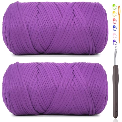 2 x 400 g T-Shirt-Garn zum Häkeln, violett und lila, dicker Stoff, dickes T-Shirt-Häkelgarn für Anfänger, Häkelgarn für Anfänger, Handstricktasche, Korb, Untersetzer, Bastelarbeiten, Heimdekoration 2 x 400 g T-Shirt-Garn zum Häkeln, violett und lila, dicker Stoff, dickes T-Shirt-Häkelgarn für Anfänger, Häkelgarn für Anfänger, Handstricktasche, Korb, Untersetzer, Bastelarbeiten, Heimdekoration von JOYTAG