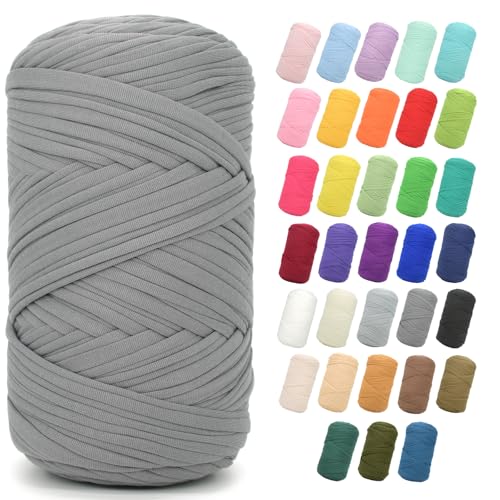 400 g T-Shirt-Garn zum Häkeln, graues T-Shirt, grob, elastischer Stoff, dickes T-Shirt-Häkelgarn für Anfänger, Häkeln, Handstricken, Tasche/Korb/Untersetzer/Basteln/Heimdekoration 400 g T-Shirt-Garn zum Häkeln, graues T-Shirt, grob, elastischer Stoff, dickes T-Shirt-Häkelgarn für Anfänger, Häkeln, Handstricken, Tasche/Korb/Untersetzer/Basteln/Heimdekoration von JOYTAG