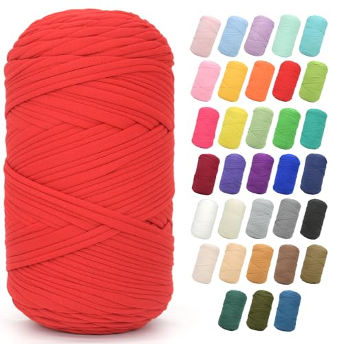 400 g T-Shirt-Garn zum Häkeln, rotes T-Shirt, grob, elastischer Stoff, dickes T-Shirt-Häkelgarn für Anfänger, Häkeln, Handstricken, Tasche/Korb/Untersetzer/Basteln/Heimdekoration 400 g T-Shirt-Garn zum Häkeln, rotes T-Shirt, grob, elastischer Stoff, dickes T-Shirt-Häkelgarn für Anfänger, Häkeln, Handstricken, Tasche/Korb/Untersetzer/Basteln/Heimdekoration von JOYTAG