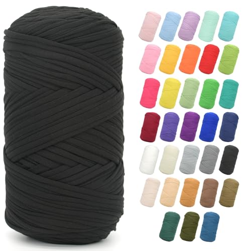 400 g T-Shirt-Garn zum Häkeln, schwarzes T-Shirt, grob, elastischer Stoff, dickes T-Shirt-Häkelgarn für Anfänger, Häkeln, Handstricken, Tasche/Korb/Untersetzer/Basteln/Heimdekoration 400 g T-Shirt-Garn zum Häkeln, schwarzes T-Shirt, grob, elastischer Stoff, dickes T-Shirt-Häkelgarn für Anfänger, Häkeln, Handstricken, Tasche/Korb/Untersetzer/Basteln/Heimdekoration von JOYTAG