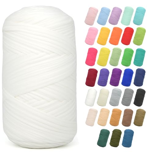 400 g T-Shirt-Garn zum Häkeln, weißes T-Shirt, grob, elastischer Stoff, dickes T-Shirt-Häkelgarn für Anfänger, Häkeln, Handstricken, Tasche/Korb/Untersetzer/Basteln/Heimdekoration 400 g T-Shirt-Garn zum Häkeln, weißes T-Shirt, grob, elastischer Stoff, dickes T-Shirt-Häkelgarn für Anfänger, Häkeln, Handstricken, Tasche/Korb/Untersetzer/Basteln/Heimdekoration von JOYTAG