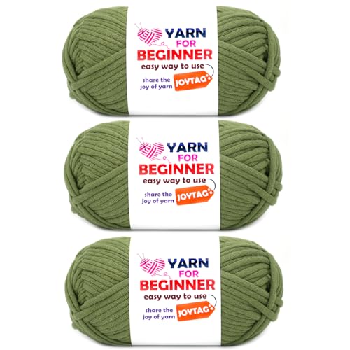 Armeegrün zum Häkeln und Stricken, Baumwolle, Häkeln, Stricken, einfaches Garn für Anfänger, Häkelset (3 x 50 g) von JOYTAG