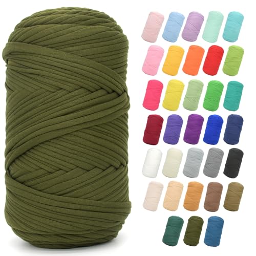 T-Shirt-Garn zum Häkeln, 400 g, Armeegrün, T-Shirt, grob, elastischer Stoff, dickes T-Shirt-Häkelgarn für Anfänger, Häkeln, Handstricken, Tasche/Korb/Untersetzer/Basteln/Heimdekoration T-Shirt-Garn zum Häkeln, 400 g, Armeegrün, T-Shirt, grob, elastischer Stoff, dickes T-Shirt-Häkelgarn für Anfänger, Häkeln, Handstricken, Tasche/Korb/Untersetzer/Basteln/Heimdekoration von JOYTAG