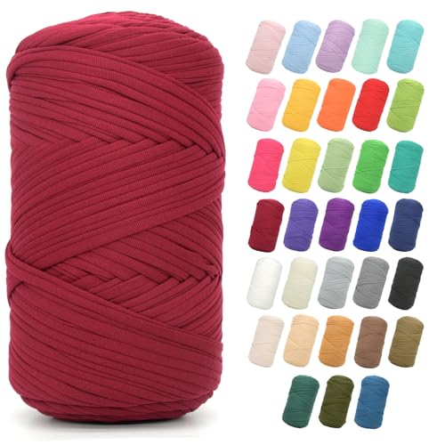 T-Shirt-Garn zum Häkeln, 400 g, Burgunderrot, für T-Shirt, dicker Stoff, dickes T-Shirt-Häkelgarn für Anfänger, Häkeln, Handstricken, Tasche/Korb/Untersetzer/Basteln/Heimdekoration T-Shirt-Garn zum Häkeln, 400 g, Burgunderrot, für T-Shirt, dicker Stoff, dickes T-Shirt-Häkelgarn für Anfänger, Häkeln, Handstricken, Tasche/Korb/Untersetzer/Basteln/Heimdekoration von JOYTAG
