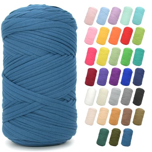 T-Shirt-Garn zum Häkeln, 400 g, Denimblau, T-Shirt, grob, elastischer Stoff, dickes T-Shirt-Häkelgarn für Anfänger, Häkeln, Handstricken, Tasche/Korb/Untersetzer/Basteln/Heimdekoration T-Shirt-Garn zum Häkeln, 400 g, Denimblau, T-Shirt, grob, elastischer Stoff, dickes T-Shirt-Häkelgarn für Anfänger, Häkeln, Handstricken, Tasche/Korb/Untersetzer/Basteln/Heimdekoration von JOYTAG