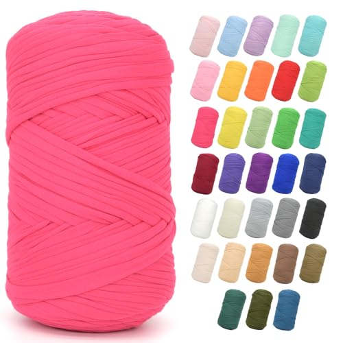 T-Shirt-Garn zum Häkeln, 400 g, Hot Pink, T-Shirt, grob, elastischer Stoff, dickes T-Shirt-Häkelgarn für Anfänger, Häkeln, Handstricken, Tasche/Korb/Untersetzer/Basteln/Heimdekoration T-Shirt-Garn zum Häkeln, 400 g, Hot Pink, T-Shirt, grob, elastischer Stoff, dickes T-Shirt-Häkelgarn für Anfänger, Häkeln, Handstricken, Tasche/Korb/Untersetzer/Basteln/Heimdekoration von JOYTAG