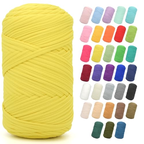 T-Shirt-Garn zum Häkeln, 400 g, Huhngelb, T-Shirt, grob, elastischer Stoff, dickes T-Shirt-Häkelgarn für Anfänger, Häkeln, Handstricken, Tasche/Korb/Untersetzer/Basteln/Heimdekoration von JOYTAG