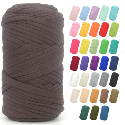 T-Shirt-Garn zum Häkeln, 400 g, Kaffeebraun für T-Shirt, grob, elastischer Stoff, dickes T-Shirt-Häkelgarn für Anfänger, Häkeln, Handstricken, Tasche/Korb/Untersetzer/Basteln/Heimdekoration von JOYTAG