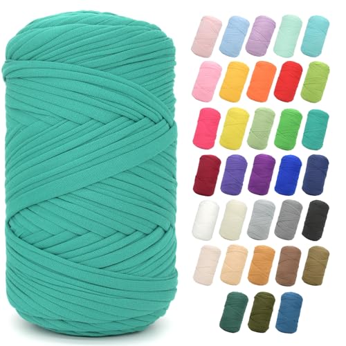T-Shirt-Garn zum Häkeln, 400 g, Pfauengrün, T-Shirt, grob, elastischer Stoff, dickes T-Shirt-Häkelgarn für Anfänger, Häkeln, Handstricktaschen, Korb, Untersetzer, Bastelarbeiten, Heimdekoration T-Shirt-Garn zum Häkeln, 400 g, Pfauengrün, T-Shirt, grob, elastischer Stoff, dickes T-Shirt-Häkelgarn für Anfänger, Häkeln, Handstricktaschen, Korb, Untersetzer, Bastelarbeiten, Heimdekoration von JOYTAG