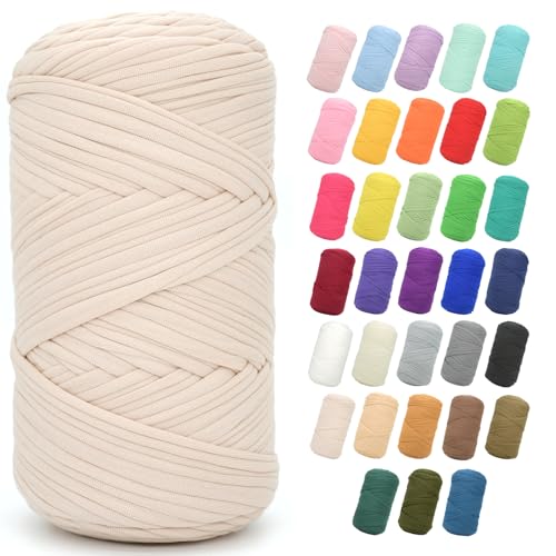 T-Shirt-Garn zum Häkeln, 400 g, beige, T-Shirt, grob, elastischer Stoff, dickes T-Shirt-Häkelgarn für Anfänger, Häkeln, Handstricken, Tasche/Korb/Untersetzer/Basteln/Heimdekoration T-Shirt-Garn zum Häkeln, 400 g, beige, T-Shirt, grob, elastischer Stoff, dickes T-Shirt-Häkelgarn für Anfänger, Häkeln, Handstricken, Tasche/Korb/Untersetzer/Basteln/Heimdekoration von JOYTAG