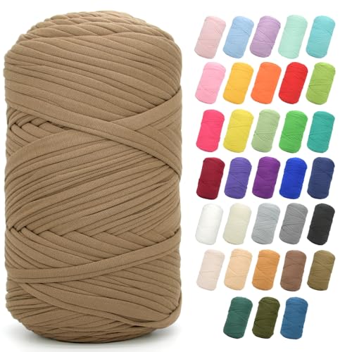 T-Shirt-Garn zum Häkeln, 400 g, dunkles Khaki, dicker Stoff, dickes T-Shirt-Häkelgarn für Anfänger, Häkeln, Handstricken, Tasche/Korb/Untersetzer/Basteln/Heimdekoration von JOYTAG