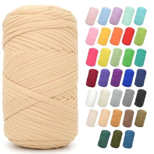 T-Shirt-Garn zum Häkeln, 400 g, helles Khakibraun, T-Shirt, grob, elastischer Stoff, dickes T-Shirt-Häkelgarn für Anfänger, Häkeln, Handstricken, Tasche/Korb/Untersetzer/Basteln/Heimdekoration T-Shirt-Garn zum Häkeln, 400 g, helles Khakibraun, T-Shirt, grob, elastischer Stoff, dickes T-Shirt-Häkelgarn für Anfänger, Häkeln, Handstricken, Tasche/Korb/Untersetzer/Basteln/Heimdekoration von JOYTAG