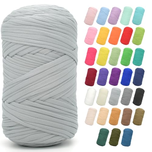 T-Shirt-Garn zum Häkeln, 400 g, hellgraues T-Shirt, grob, elastischer Stoff, dickes T-Shirt-Häkelgarn für Anfänger, Häkeln, Handstricken, Tasche/Korb/Untersetzer/Basteln/Heimdekoration T-Shirt-Garn zum Häkeln, 400 g, hellgraues T-Shirt, grob, elastischer Stoff, dickes T-Shirt-Häkelgarn für Anfänger, Häkeln, Handstricken, Tasche/Korb/Untersetzer/Basteln/Heimdekoration von JOYTAG