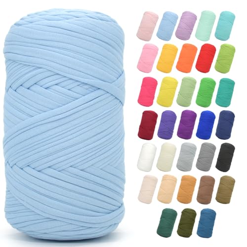 T-Shirt-Garn zum Häkeln, 400 g, himmelblaues T-Shirt, grob, elastischer Stoff, dickes T-Shirt-Häkelgarn für Anfänger, Häkeln, Handstricken, Tasche/Korb/Untersetzer/Basteln/Heimdekoration T-Shirt-Garn zum Häkeln, 400 g, himmelblaues T-Shirt, grob, elastischer Stoff, dickes T-Shirt-Häkelgarn für Anfänger, Häkeln, Handstricken, Tasche/Korb/Untersetzer/Basteln/Heimdekoration von JOYTAG