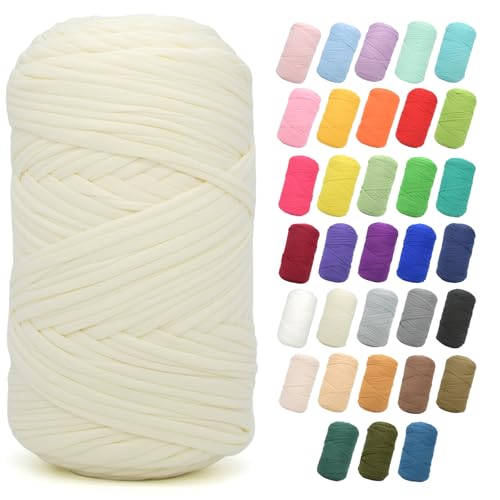 T-Shirt-Garn zum Häkeln, 400 g, milchig-weißes T-Shirt, dicker Stoff, dickes T-Shirt-Häkelgarn für Anfänger, Häkeln, Handstricken, Tasche/Korb/Untersetzer/Basteln/Heimdekoration T-Shirt-Garn zum Häkeln, 400 g, milchig-weißes T-Shirt, dicker Stoff, dickes T-Shirt-Häkelgarn für Anfänger, Häkeln, Handstricken, Tasche/Korb/Untersetzer/Basteln/Heimdekoration von JOYTAG