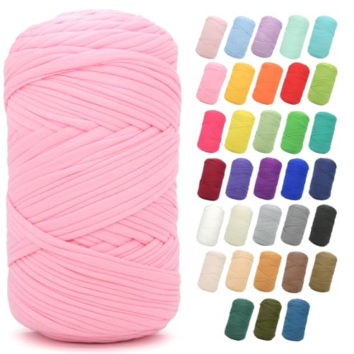 T-Shirt-Garn zum Häkeln, 400 g, rosa T-Shirt, grob, elastischer Stoff, dickes T-Shirt-Häkelgarn für Anfänger, Häkeln, Handstricken, Tasche/Korb/Untersetzer/Basteln/Heimdekoration T-Shirt-Garn zum Häkeln, 400 g, rosa T-Shirt, grob, elastischer Stoff, dickes T-Shirt-Häkelgarn für Anfänger, Häkeln, Handstricken, Tasche/Korb/Untersetzer/Basteln/Heimdekoration von JOYTAG