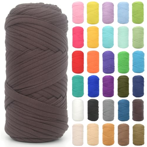 T-Shirt-Garn zum Häkeln, dunkler Kaffee, T-Shirt, grob, elastischer Stoff, dickes T-Shirt-Häkelgarn für Anfänger, Häkeln, Handstricken, Tasche/Korb/Untersetzer/Basteln/Heimdekoration, 200 g (dunkler T-Shirt-Garn zum Häkeln, dunkler Kaffee, T-Shirt, grob, elastischer Stoff, dickes T-Shirt-Häkelgarn für Anfänger, Häkeln, Handstricken, Tasche/Korb/Untersetzer/Basteln/Heimdekoration, 200 g (dunkler von JOYTAG