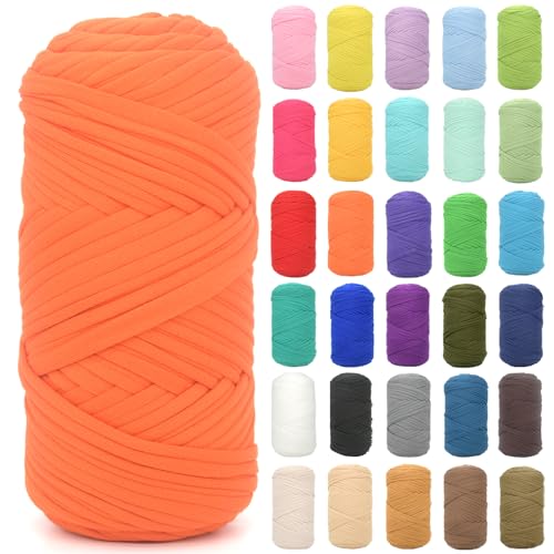 T-Shirt-Garn zum Häkeln, orangefarbenes T-Shirt, grob, elastischer Stoff, dickes T-Shirt-Häkelgarn für Anfänger, Häkeln, Handstricken, Tasche/Korb/Untersetzer/Basteln/Heimdekoration, 200 g (orange) T-Shirt-Garn zum Häkeln, orangefarbenes T-Shirt, grob, elastischer Stoff, dickes T-Shirt-Häkelgarn für Anfänger, Häkeln, Handstricken, Tasche/Korb/Untersetzer/Basteln/Heimdekoration, 200 g (orange) von JOYTAG