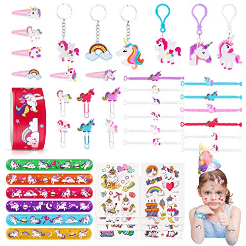 JOYUE 50 PCS Einhorn Mitgebsel Set, Einhorn Party Dekoration, Kindergeburtstag Gastgeschenke Enthalten Einhorn Armbänder, Schlüsselanhänger, Tätowierungen, Haarspangen, Lesezeichen, Slap Armbänder JOYUE 50 PCS Einhorn Mitgebsel Set, Einhorn Party Dekoration, Kindergeburtstag Gastgeschenke Enthalten Einhorn Armbänder, Schlüsselanhänger, Tätowierungen, Haarspangen, Lesezeichen, Slap Armbänder von JOYUE