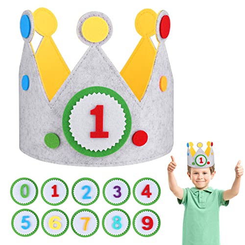 JOYUE Geburtstagskrone für Kinder, Geburtstagskrone aus Stoff mit Auswechselbaren Zahlen von 0-9, Unisex Krone für Kinder Geburtstag Party Supplies (Enthält 2 Stück Cake Topper Deko) (Gelb) von JOYUE