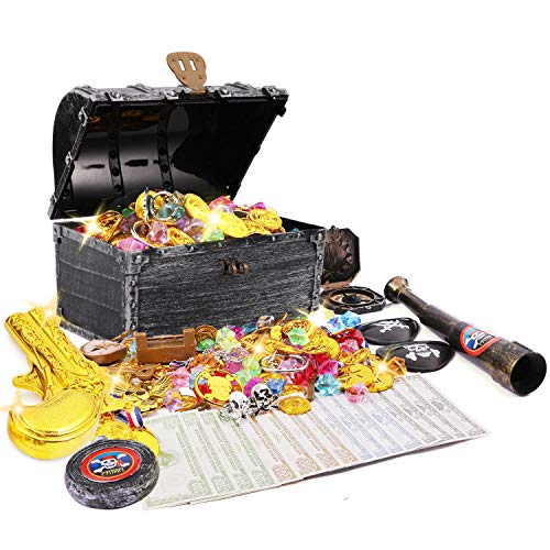 JOYUE Piraten Schatztruhe Goldmünzen Edelstein Piratenschatz Set, Piratenschatzkiste Schmucksteine für Schatzsuche, Piraten Party Favor, Kinderspielzeug Piratenparty Dekoration Mitgebsel JOYUE Piraten Schatztruhe Goldmünzen Edelstein Piratenschatz Set, Piratenschatzkiste Schmucksteine für Schatzsuche, Piraten Party Favor, Kinderspielzeug Piratenparty Dekoration Mitgebsel von JOYUE