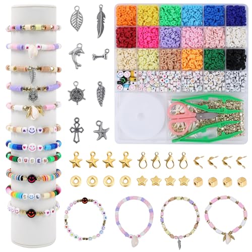 30 Gitter perlen set für armbänder, Tonperlen Stück Perlen Set Zum Auffädeln,buchstabenperlen für DIY freundschaftsarmbänder selber machen Schmuck für Kinder Erwachsene (Color C) von JOZEA