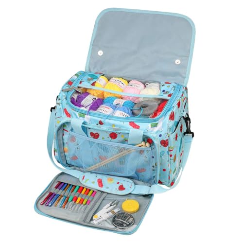 JOZEA Aufbewahrungstasche für Wolle, Stricknadeln und häkelnadeln, besonders ultimative Organisation leichtes Garn Tasche für Reisen und unterwegs (hellblau) von JOZEA