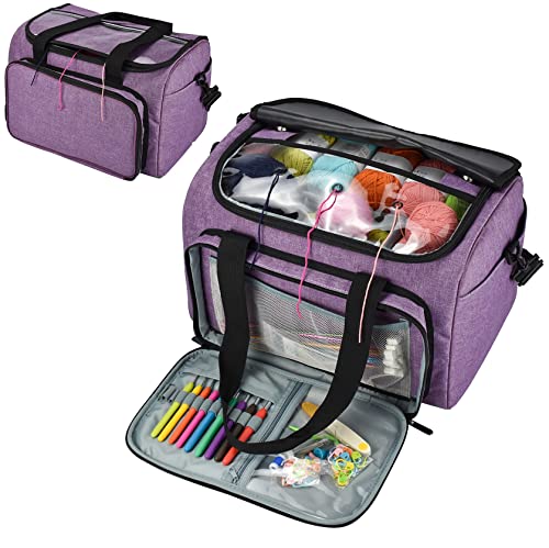 JOZEA Aufbewahrungstasche für Wolle, Stricknadeln und häkelnadeln, besonders ultimative Organisation leichtes Garn Tasche für Reisen und unterwegs (kein Zubehör im Lieferumfang enthalten) lila von JOZEA