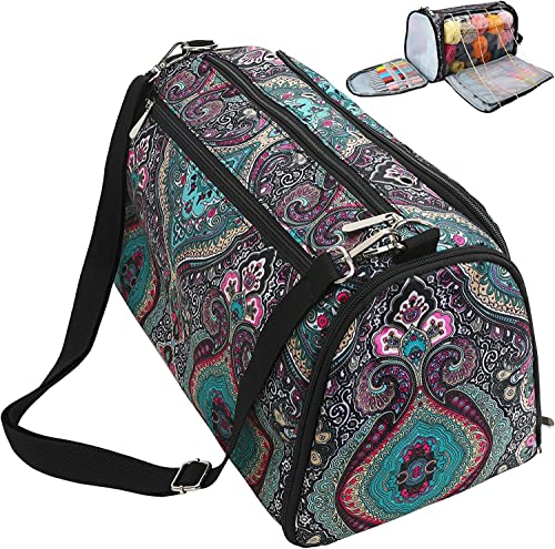 JOZEA Stricktasche, Garntasche zum Häkeln, Garn-Tragetasche, Organizer, tragbar, einzelne Fächer zum Tragen von unfertigen Projekten (Marineblau) von JOZEA