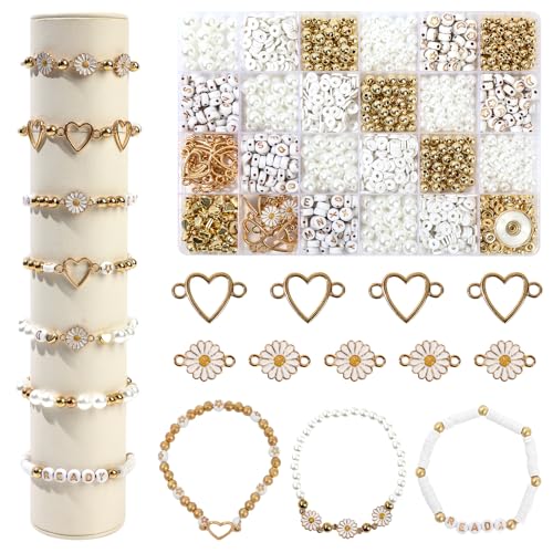 Perlen für Armbänder 1400, Armbänder Selber Machen weiß perlen,Schmuck Basteln Mädchen Geschenke für Mädchen, diy set Perlen zum Auffädeln für Ohrringen,Halsketten und Armbändern (Color A) von JOZEA