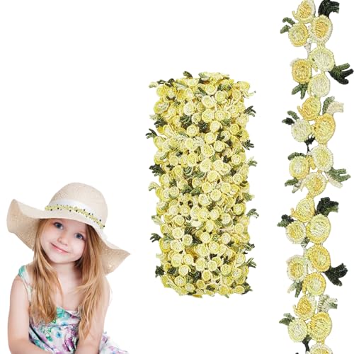 JOZMMZEOOA 5 Yards/4.57 Meter Spitzenband,Blumen Borten und Bänder Nähen Bordüre Stoff Spitzenborte Blumen Selbstklebende Bordüre,für Bänder Basteln Deko Adventskranz Geschenkpapier Hochzeit (Gelb) von JOZMMZEOOA
