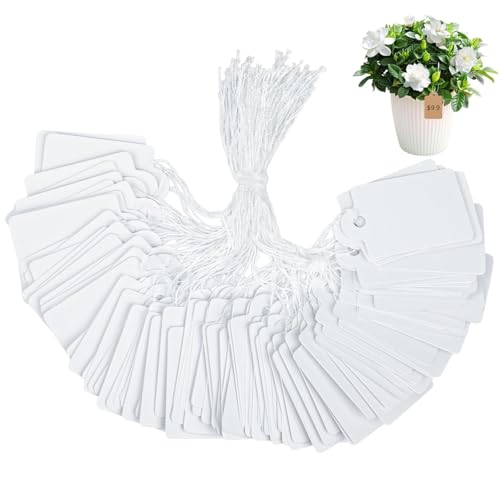 JOZMMZEOOA 500 Stücke Preisschilder,Geschenkanhänger Kraftpapier 28X45 MM Preisschilder Anhänger Braun Weiß Hängeetiketten Preisschilders Flohmarkt mit Schnur,für Flohmarkt Schmuck Geschenk (Weiß) von JOZMMZEOOA