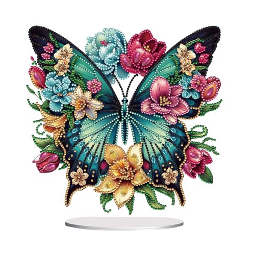JOZMMZEOOA Schmetterling Diamond Painting Deko 24*23cm Farbe Diamant Malerei Tischdeko zum Hinstellen 5D Diamant Painting Ostern Diamond Malerei Stehend Kunst,für Hausgeschenk Deko Kinder Geschenk(A) von JOZMMZEOOA