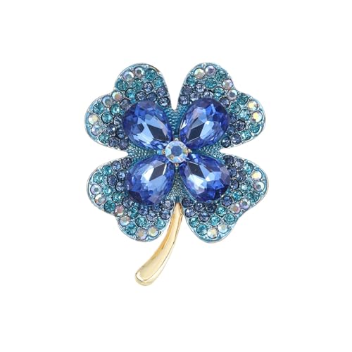 JOZMMZEOOA Vierblättriges Kleeblatt Brosche,Strass Broschen Elegante Damen Broschen Anstecknadeln Brosche im Vintage-Stil Dekorative Nadeln Brosche,für Kleidung Taschen Rucksack Hut(Blau) von JOZMMZEOOA